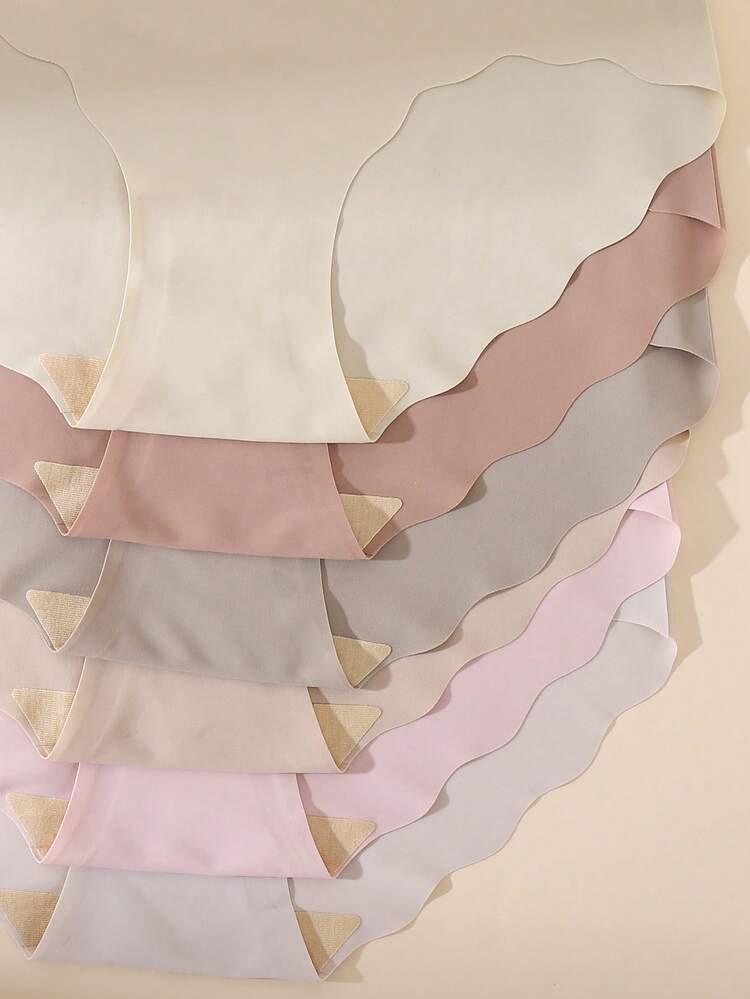 6-Pack Seamless No Show Brief Panties for Women – Soft Stretch Underwear – Scalloped Edge – Shein Style Everyday Panty Set