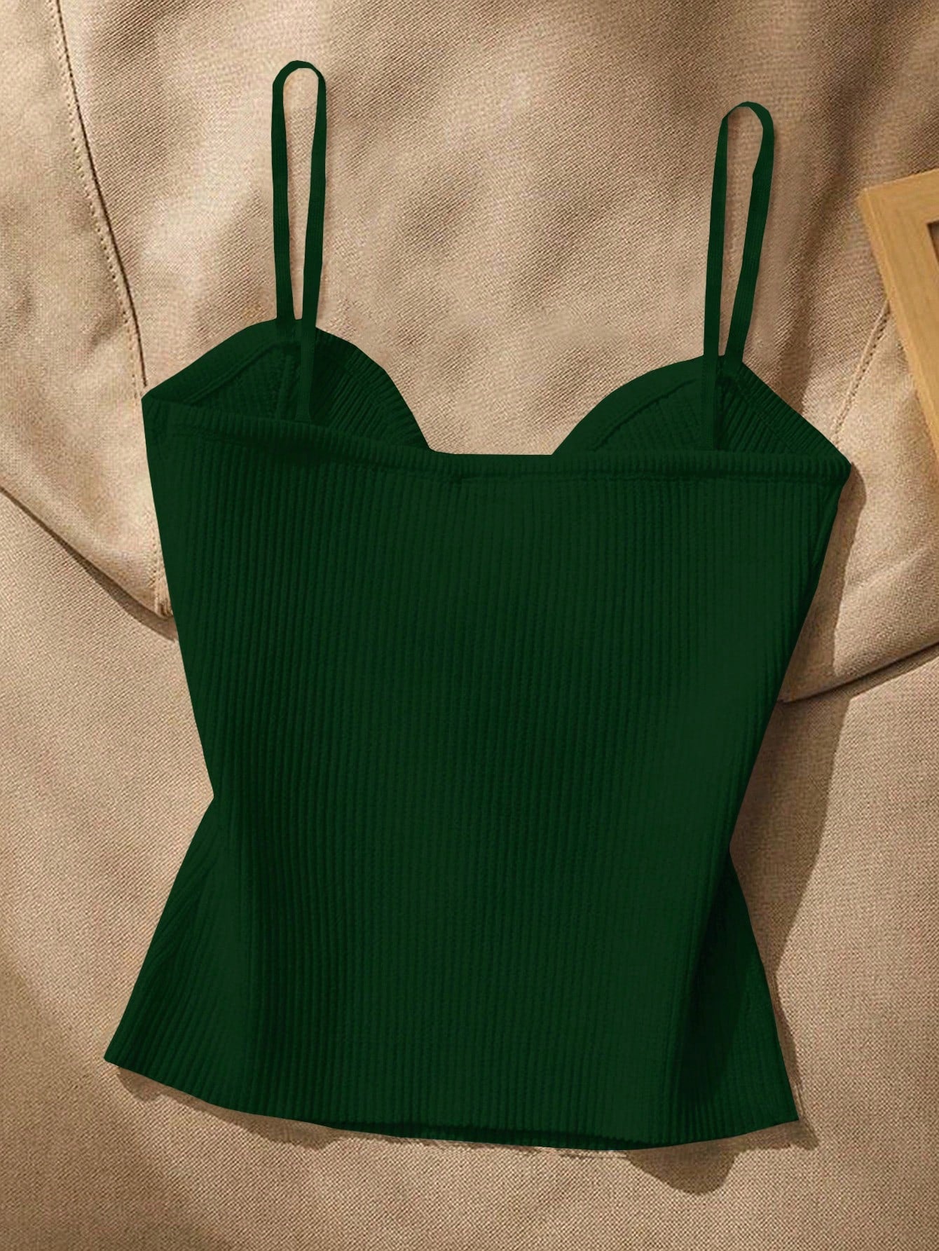 SHEIN Women’s Dark Green Ribbed Corset Cami Top with Gold Buttons
