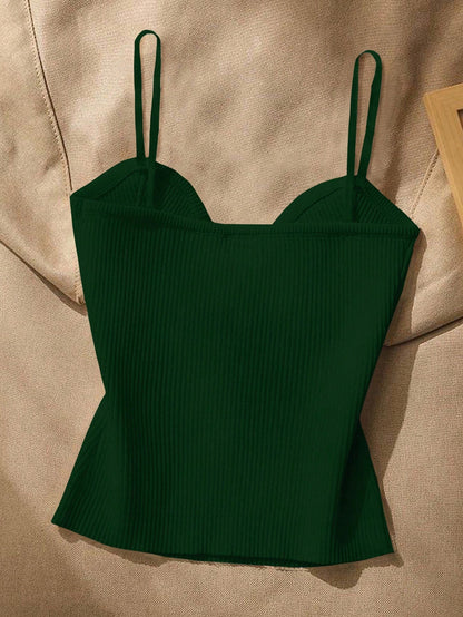 SHEIN Women’s Dark Green Ribbed Corset Cami Top with Gold Buttons