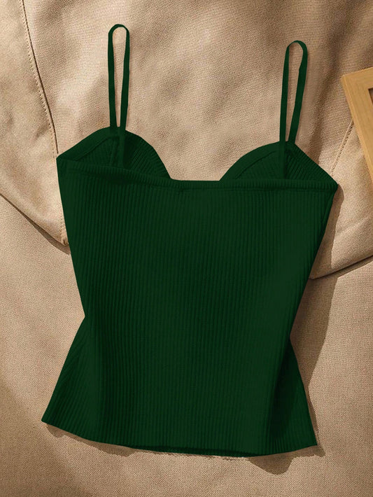 SHEIN Women’s Dark Green Ribbed Corset Cami Top with Gold Buttons