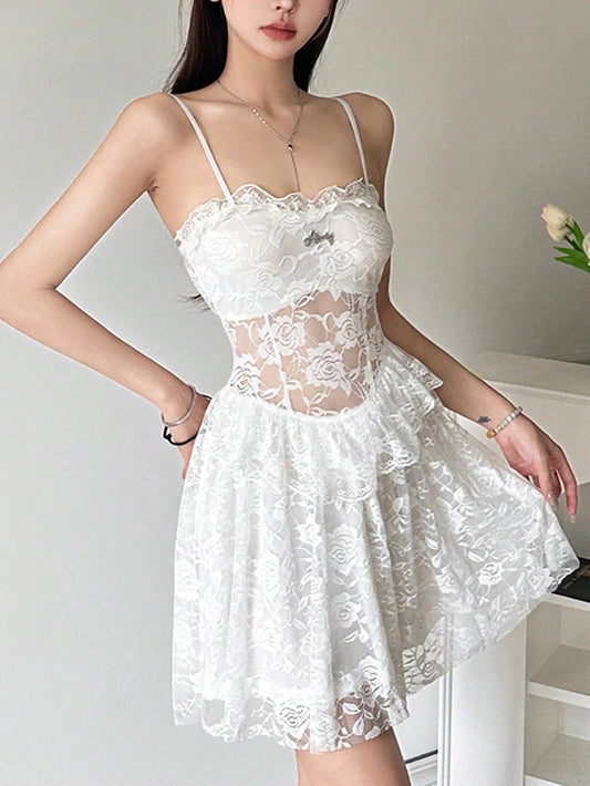 White Lace Babydoll Nightdress – Women Elegant Sleepwear
