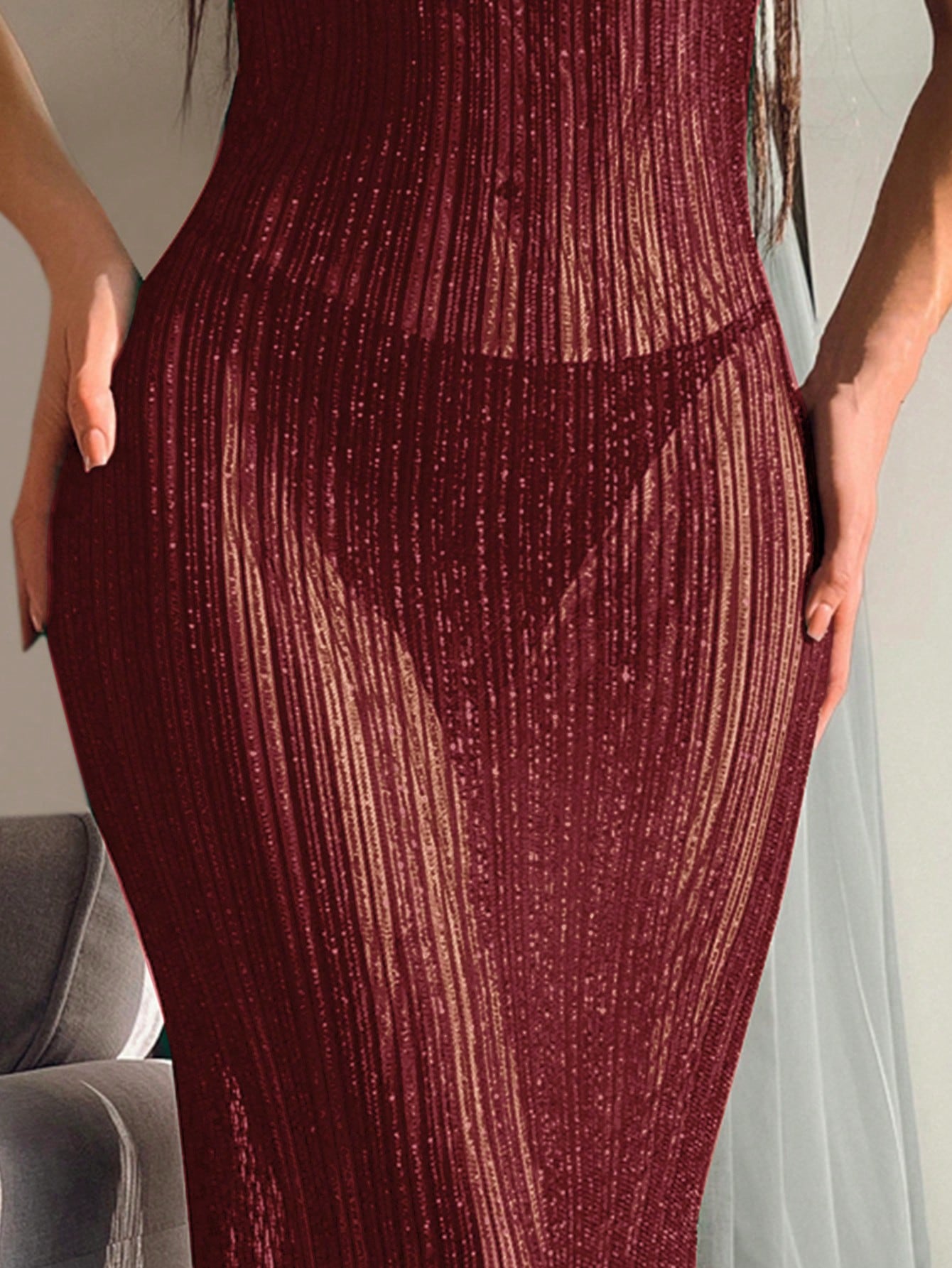 Women Sparkling Sheer Maxi Dress – Glitter Mesh Bodycon Dress