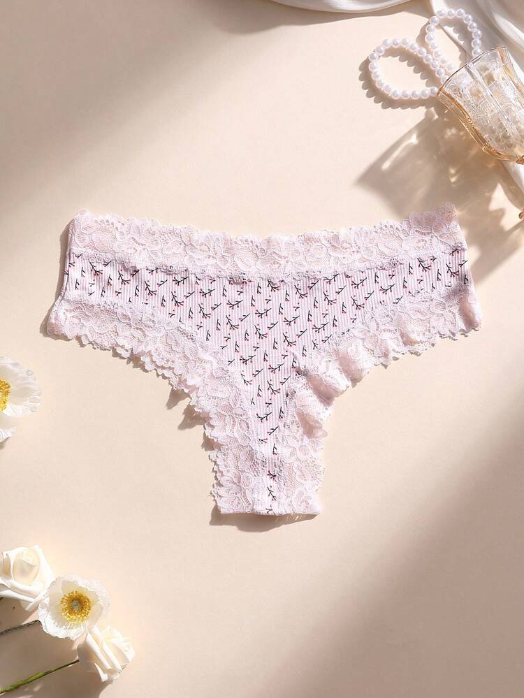 5-Pack Lace Trim Floral Ribbed Panties for Women – Soft Stretch Brief Underwear Set – Shein Style Feminine Lingerie
