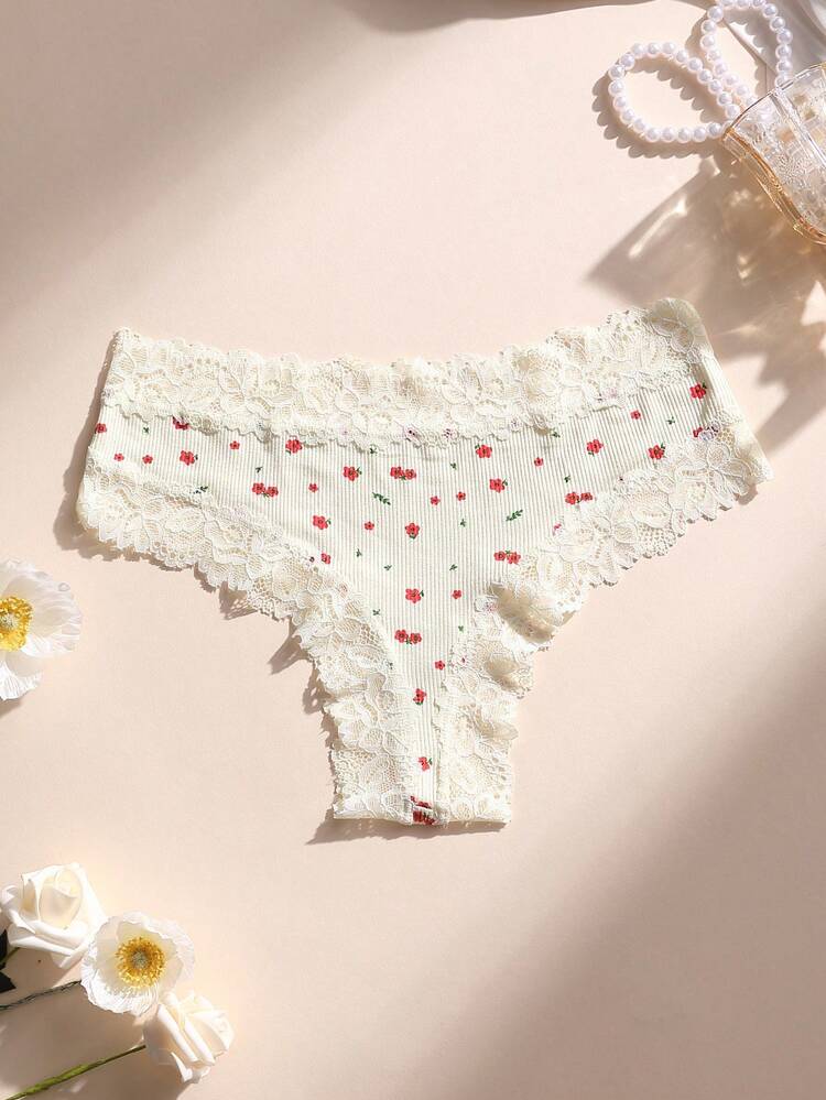 5-Pack Lace Trim Floral Ribbed Panties for Women – Soft Stretch Brief Underwear Set – Shein Style Feminine Lingerie
