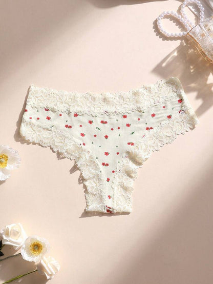 5-Pack Lace Trim Floral Ribbed Panties for Women – Soft Stretch Brief Underwear Set – Shein Style Feminine Lingerie