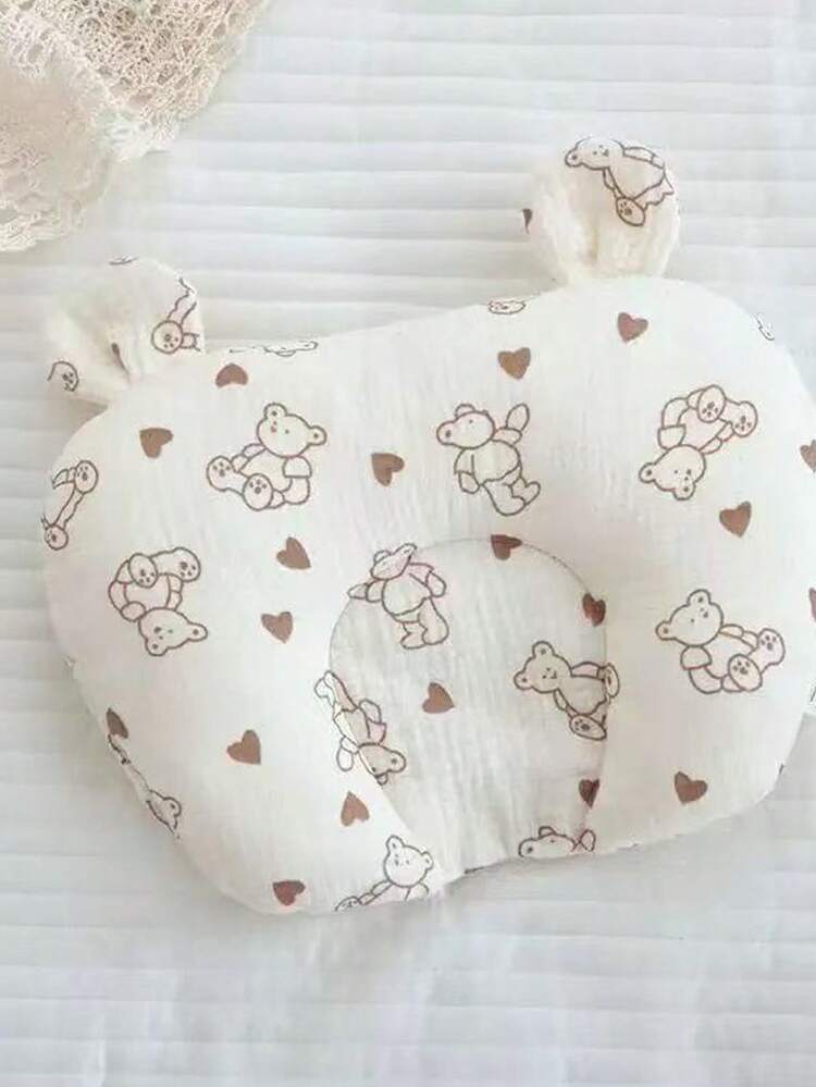 Baby Bear Shape Head Support Pillow – Soft Cotton Newborn Sleeping Cushion