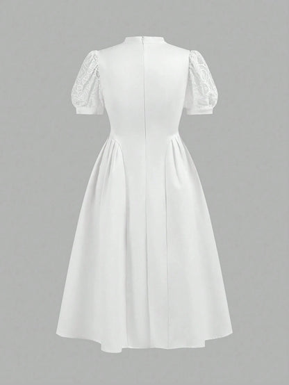 Girls’ White Lace Party Dress – Short Sleeve Princess Dress – Elegant Occasion Outfit for Kids