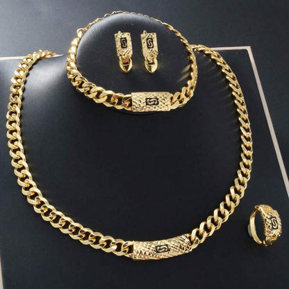 Luxury Gold Chain Jewelry Set – Necklace Bracelet Earrings Ring Set for Women