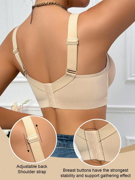 Women’s Beige Full Coverage Bra, Wide Strap Supportive Underwear with Smooth Padded Cups