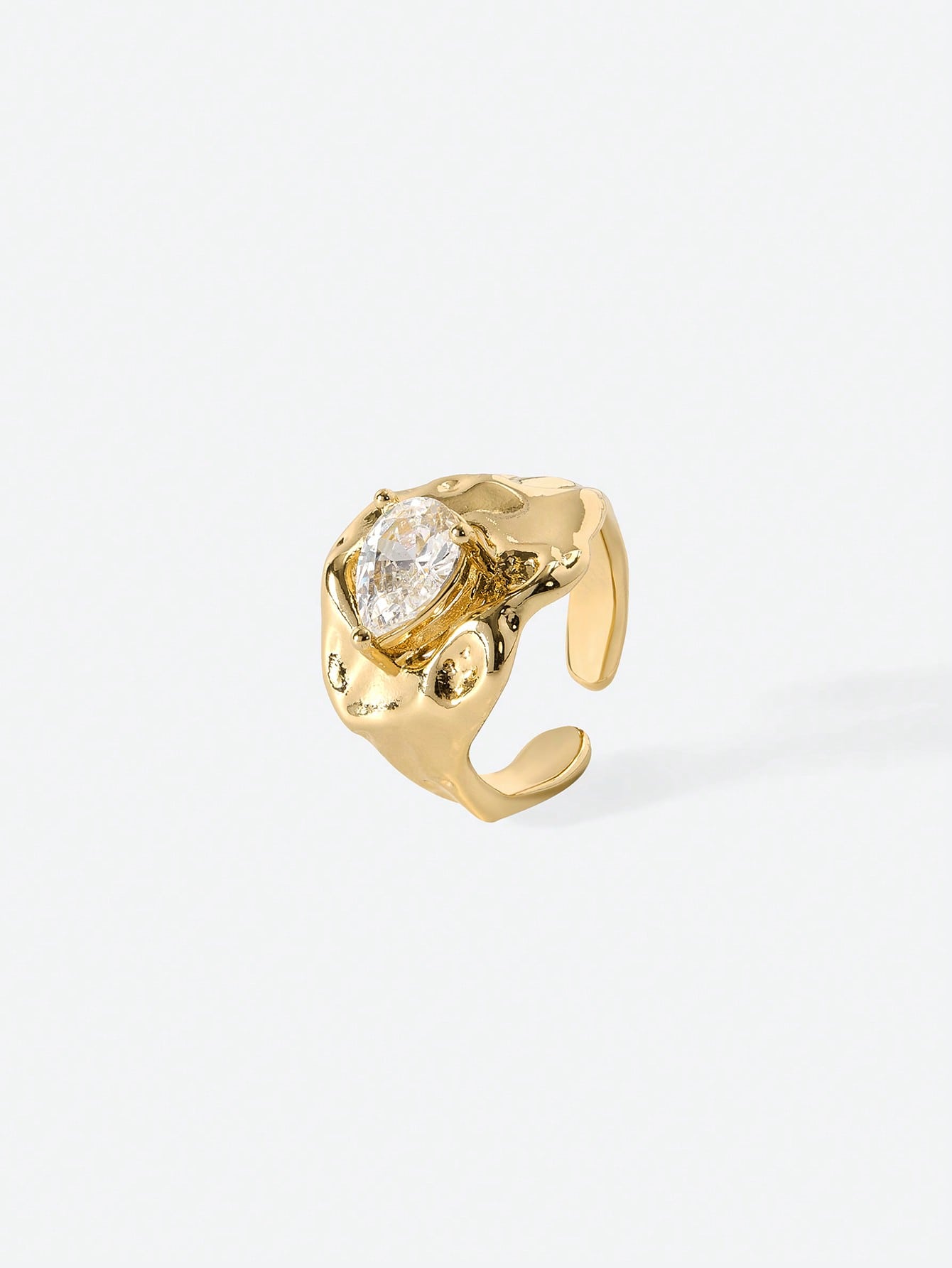 Women Gold Crystal Statement Ring – Adjustable Vintage Style