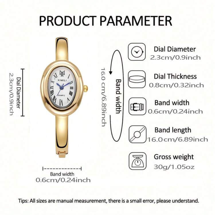 Women Vintage Oval Watch – XIMILI Gold Bangle Quartz Watch