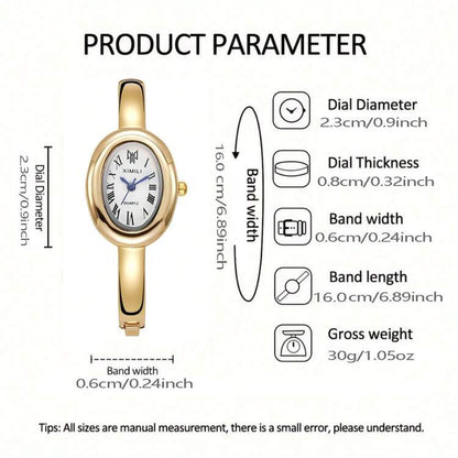 Women Vintage Oval Watch – XIMILI Gold Bangle Quartz Watch