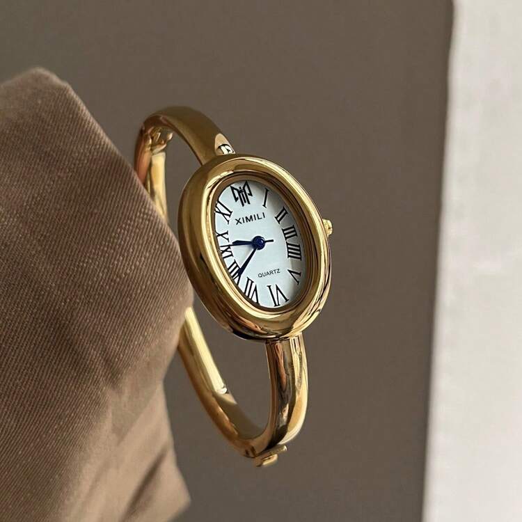 Women Vintage Oval Watch – XIMILI Gold Bangle Quartz Watch