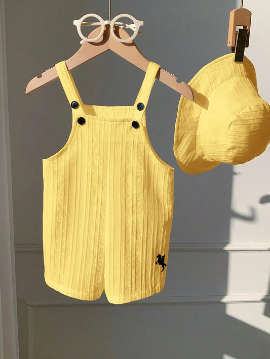 Baby Boys Yellow Textured Button Strap Romper
