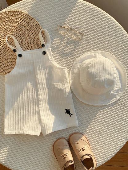 SHEIN Baby Boys Cream Ribbed Overall Romper