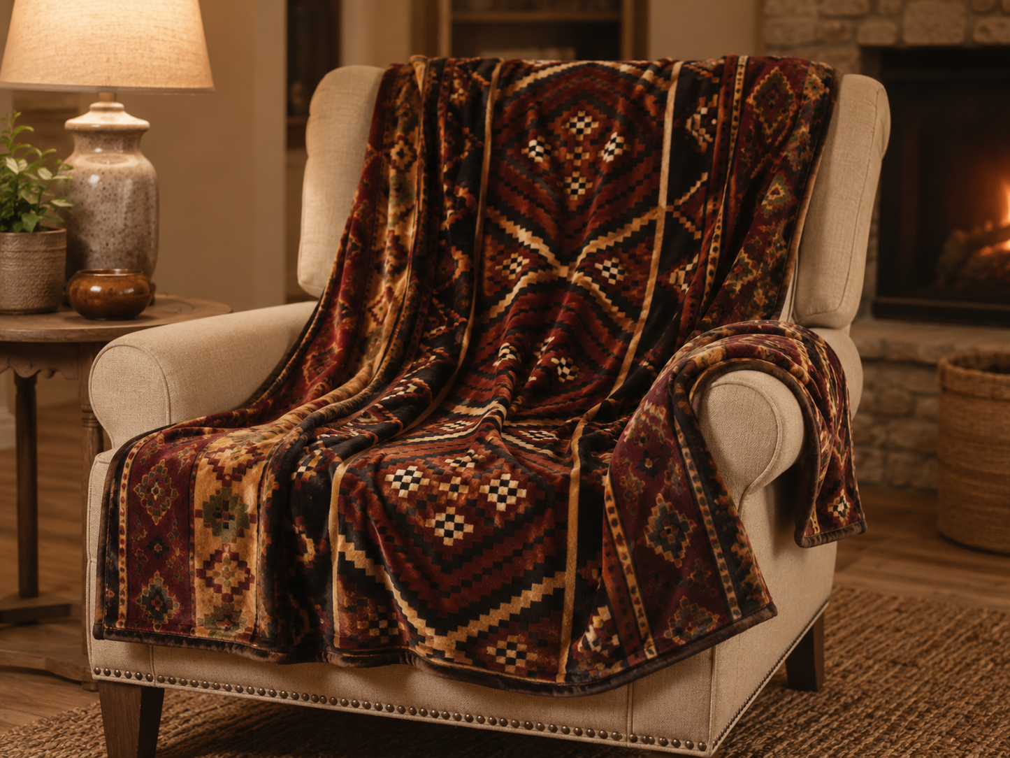 Brown Bohemian Pattern Throw Blanket