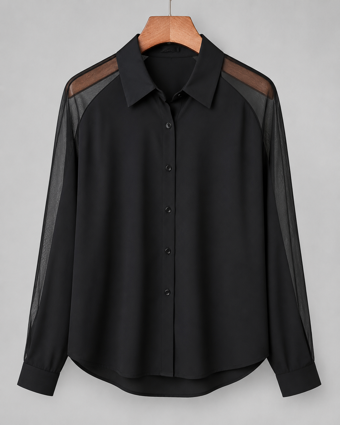 Women’s Black Sheer Sleeve Button Blouse – SHEIN Fast Delivery in 5 Days