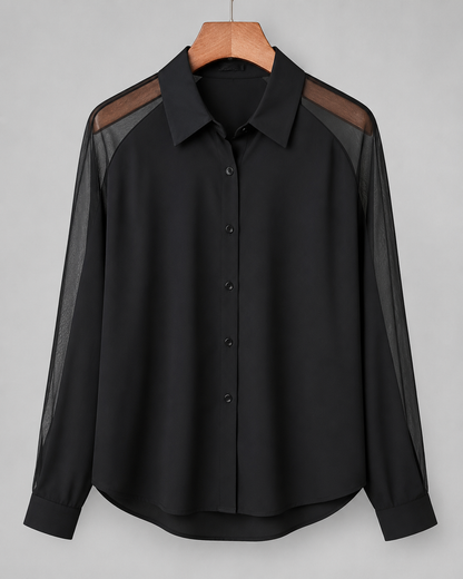 Women’s Black Sheer Sleeve Button Blouse – SHEIN Fast Delivery in 5 Days