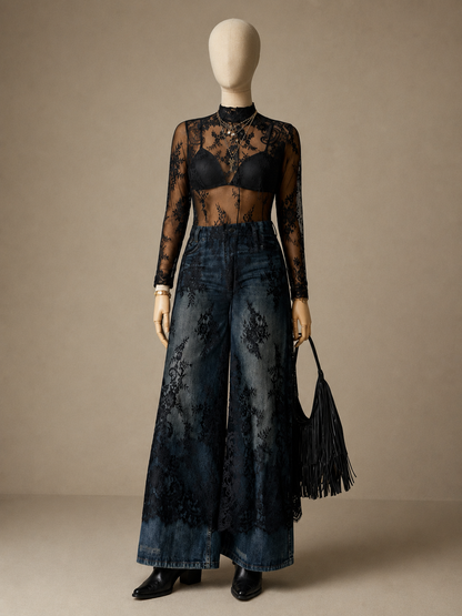 Black Sheer Lace Long Sleeve Maxi Cover-Up – SHEIN Fast Delivery in 5 Days