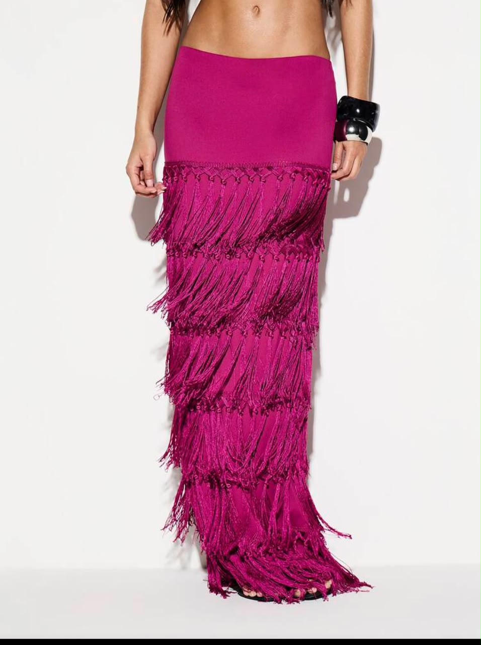 SHEIN Women Fuchsia Fringe Maxi Skirt