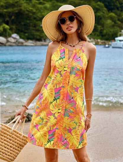 SHEIN Fast Delivery Tropical Print Sleeveless Beach Dress