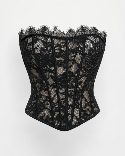 SHEIN Women Black Lace Strapless Corset Top