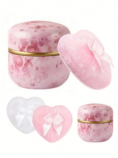 SHEIN Pink Floral Powder Puff Storage Box Set