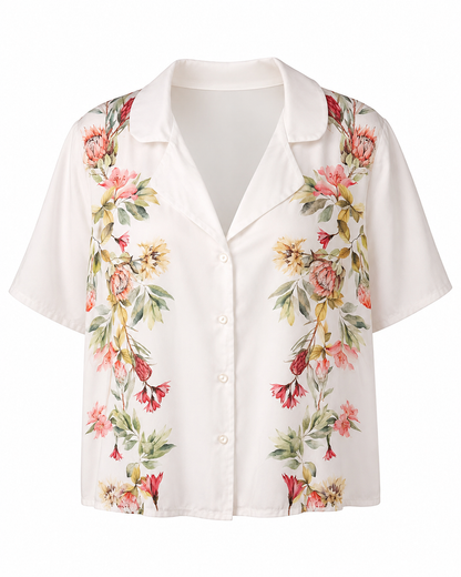 SHEIN Fast Delivery White Floral Short Sleeve Shirt – Lightweight Button-Up Blouse