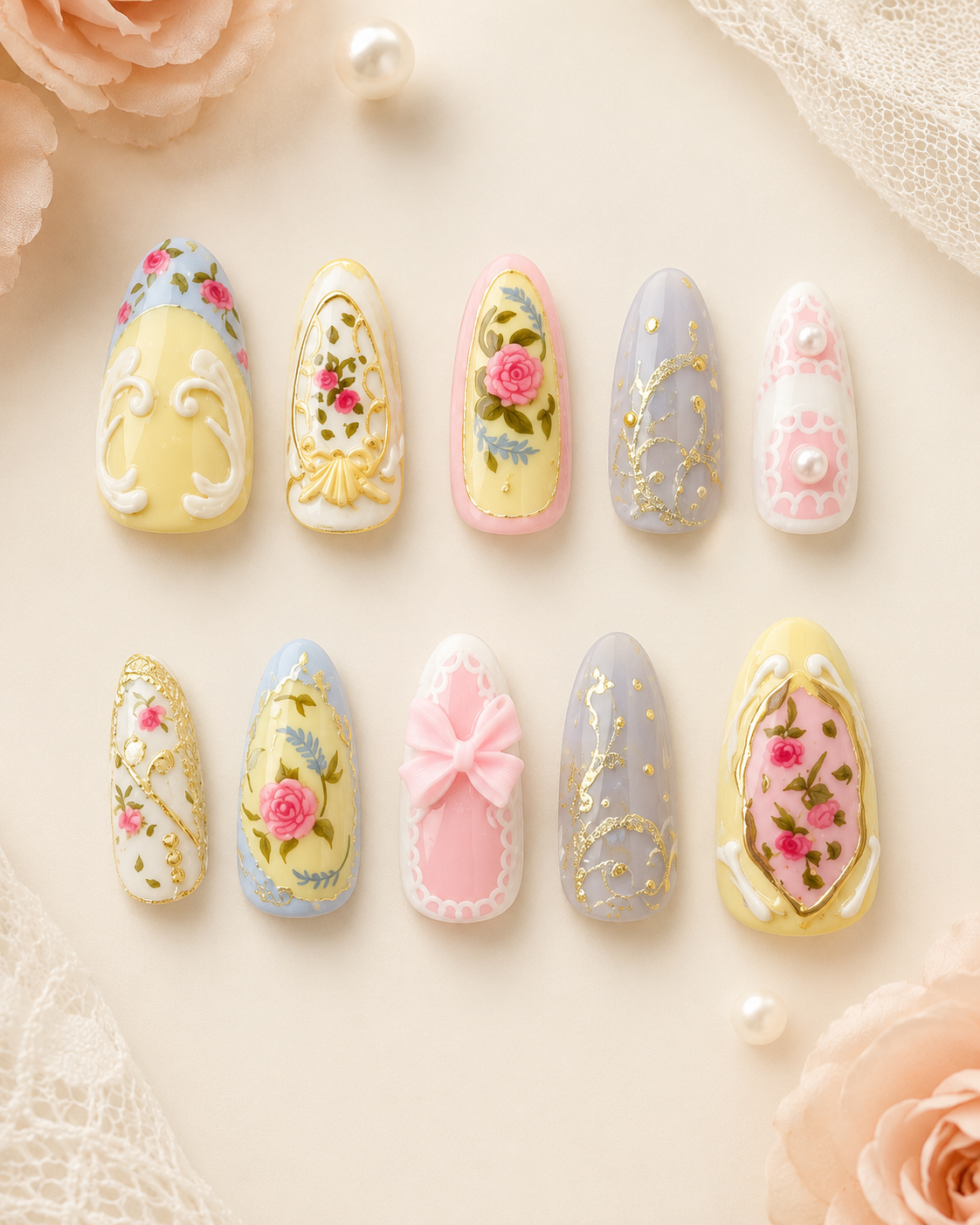 Luxury 3D Floral Press-On Nails Set