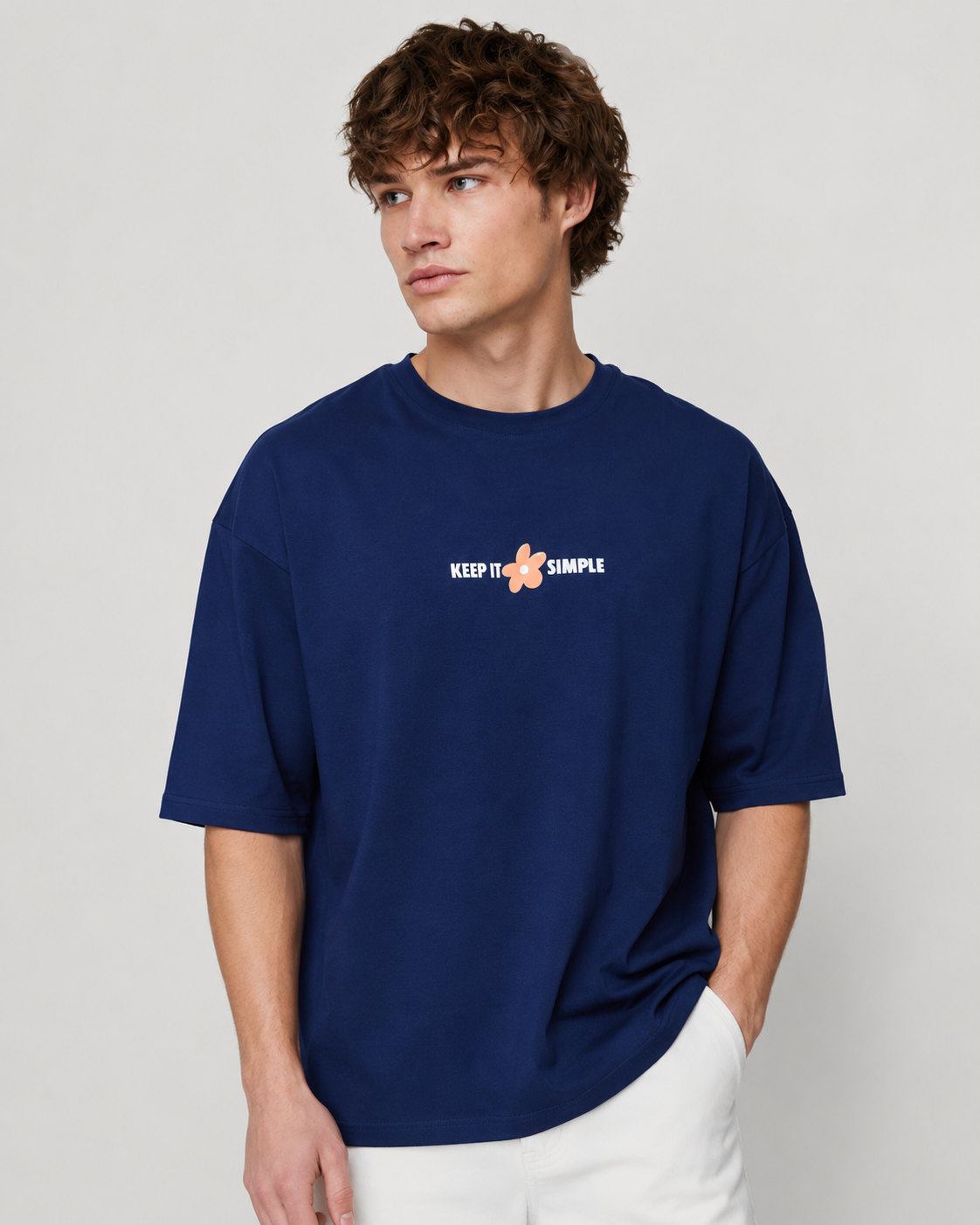 Men’s Navy Keep It Simple Cotton T-Shirt, Short Sleeve Casual Graphic Top