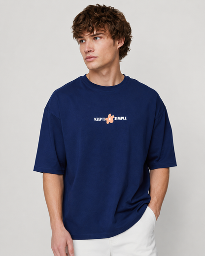 Men’s Navy Keep It Simple Cotton T-Shirt, Short Sleeve Casual Graphic Top