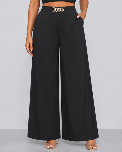 Black High Waist Wide Leg Pants with Chain Detail – SHEIN Fast Delivery in 5 Days