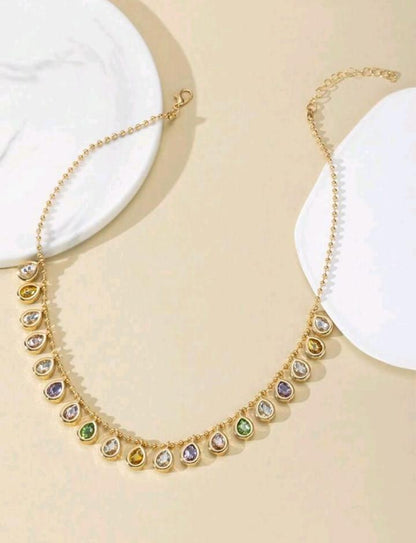 SHEIN Fast Delivery Gold Tone Multicolor Teardrop Necklace