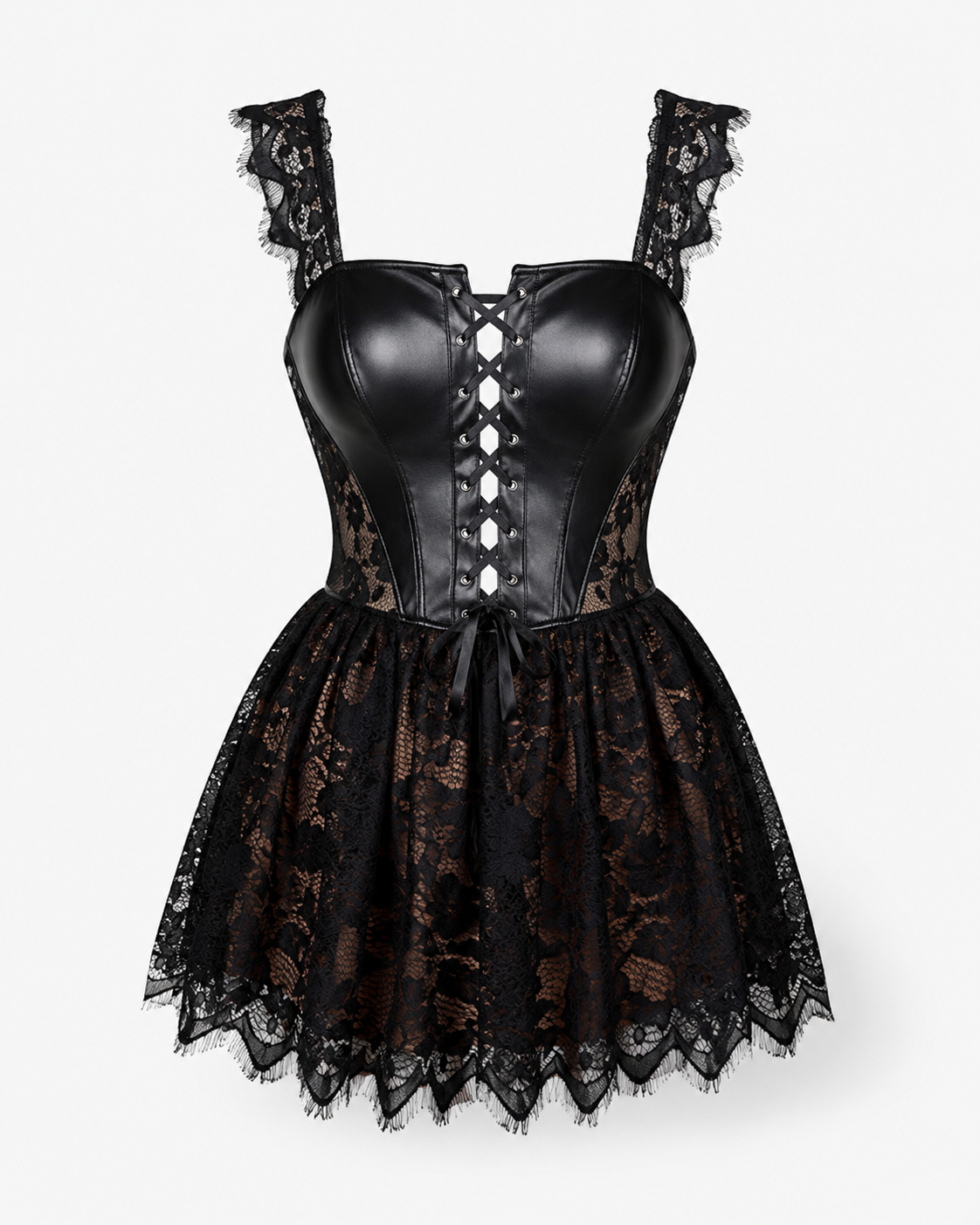 SHEIN Women’s Black Lace Mini Dress – Faux Leather Corset Style Party Dress, SHEIN Fast Delivery in 5 Days