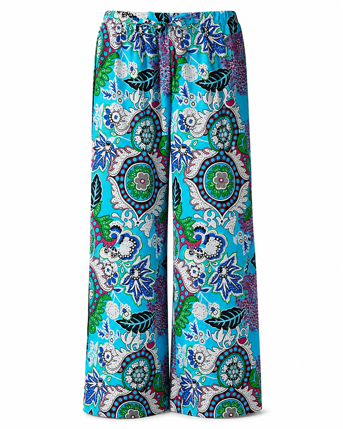Women’s Trendyol Turquoise Paisley Wide Leg Pants – Viscose Boho Palazzo Pants