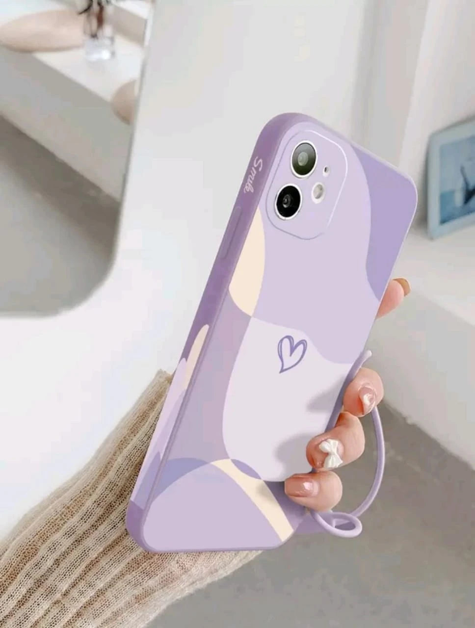 Purple Girly Phone Case â€“ Heart Design with Soft Grip Band