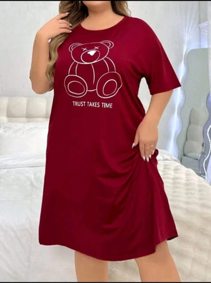 Women Loose Nightdress with Bear Print â€“ Trust Takes Time