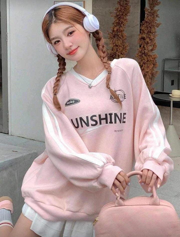 Women Pink Printed Sweatshirt â€“ Casual Style