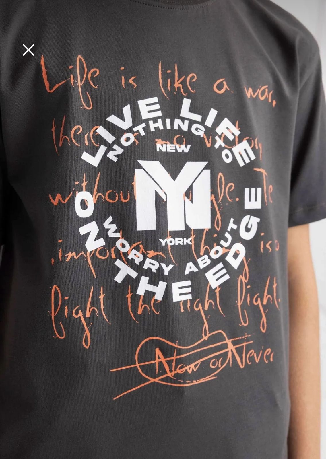 Defacto Boys Dark Grey NY Graphic T-Shirt 8-9Y