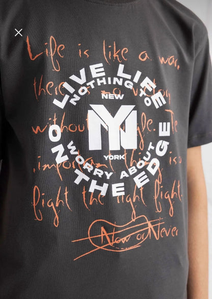Defacto Boys Dark Grey NY Graphic T-Shirt 8-9Y