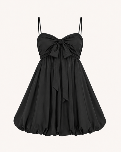Women’s Black Bow Front Bubble Mini Dress