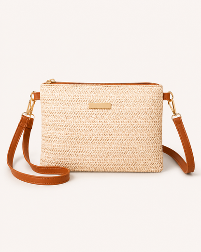 EMERY ROSE Women Beige Woven Straw Crossbody Bag