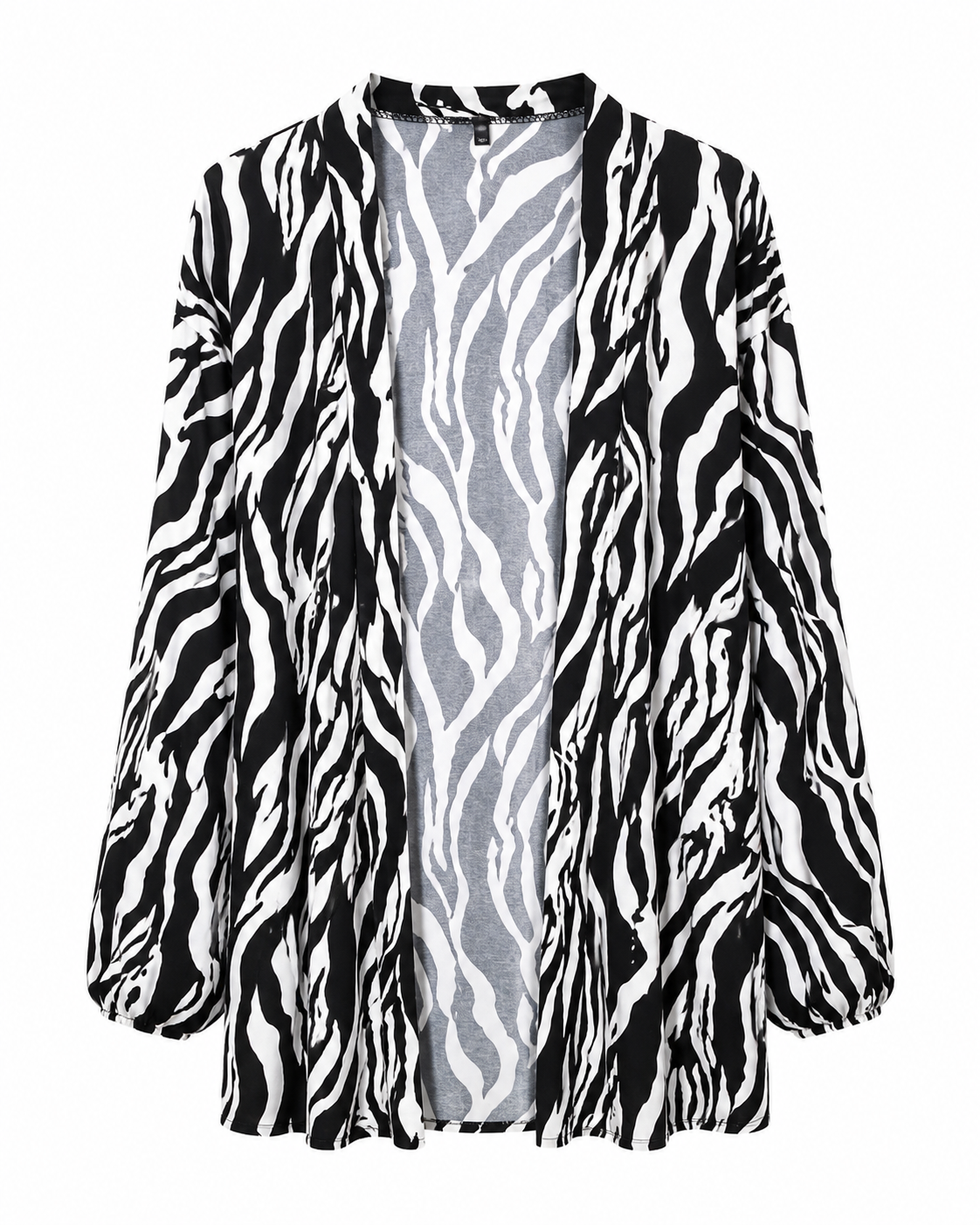 Women’s Black White Zebra Print Open Kimono, Lightweight Beach Cover-Up