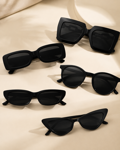 Black Fashion Sunglasses Collection for Women, Mixed Rectangle Cat Eye and Square Frame Styles