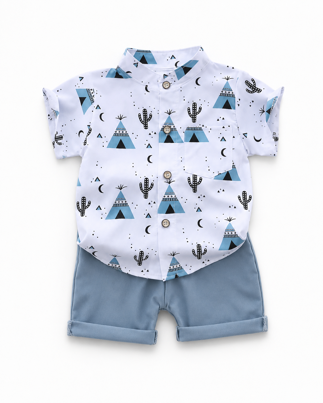 Boys White Printed Shirt and Blue Shorts Set – SHEIN Fast Delivery in 5 Days