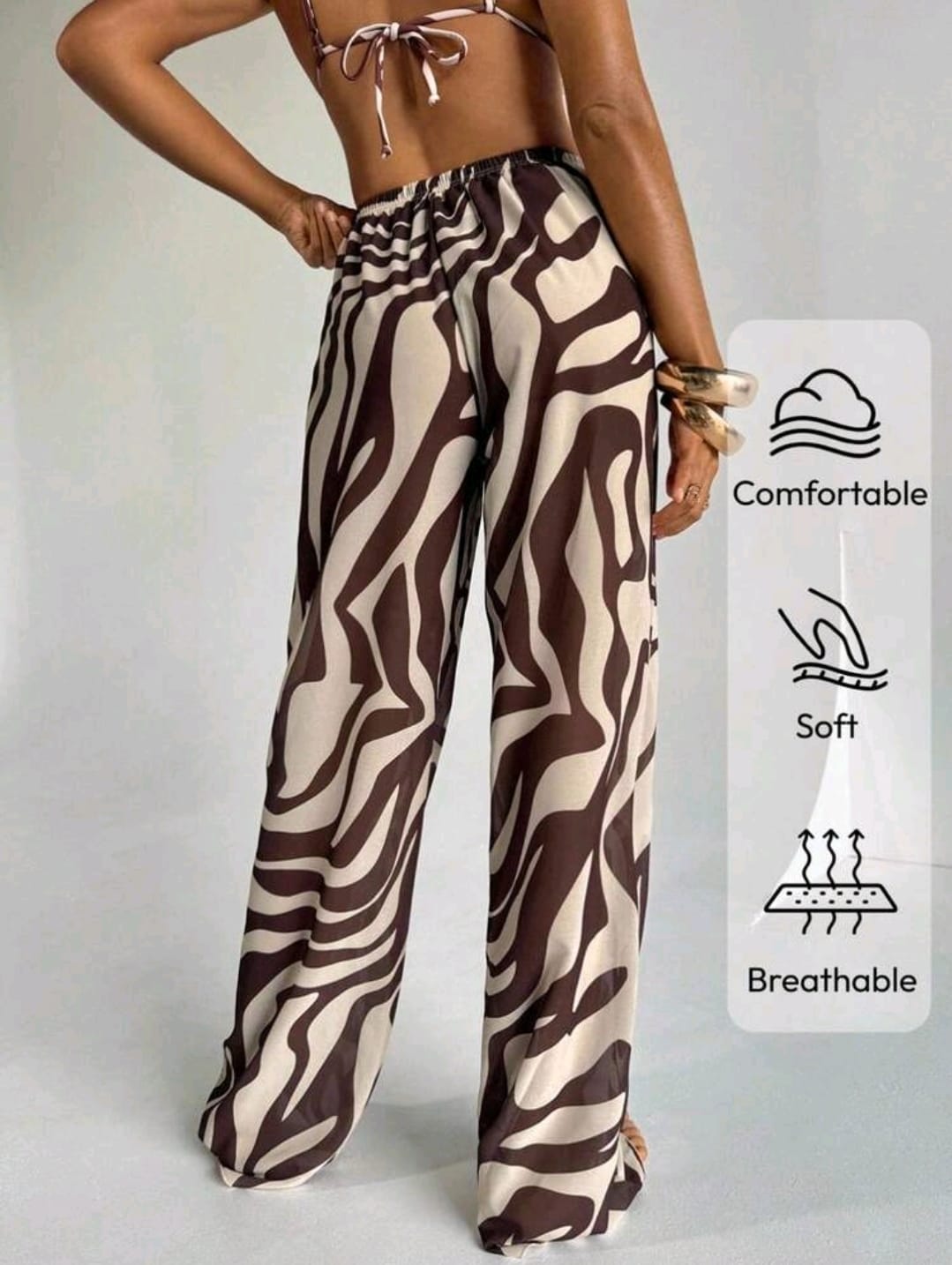 SHEIN Women Brown Abstract Wide Leg Pants