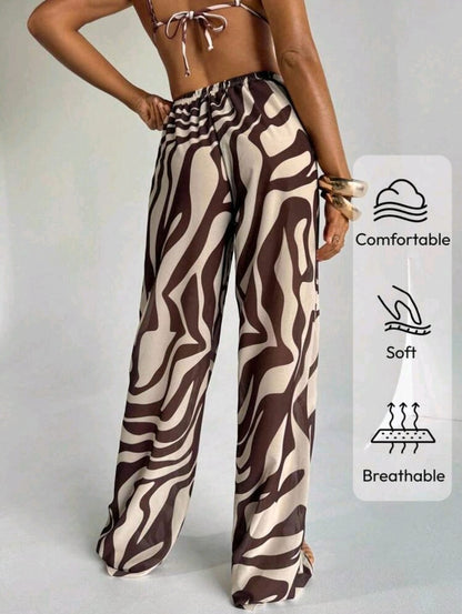 SHEIN Women Brown Abstract Wide Leg Pants
