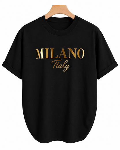 SHEIN Unisex Black Milano Italy Graphic T-Shirt