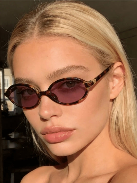 Oval Tortoiseshell Sunglasses with Tinted Lenses