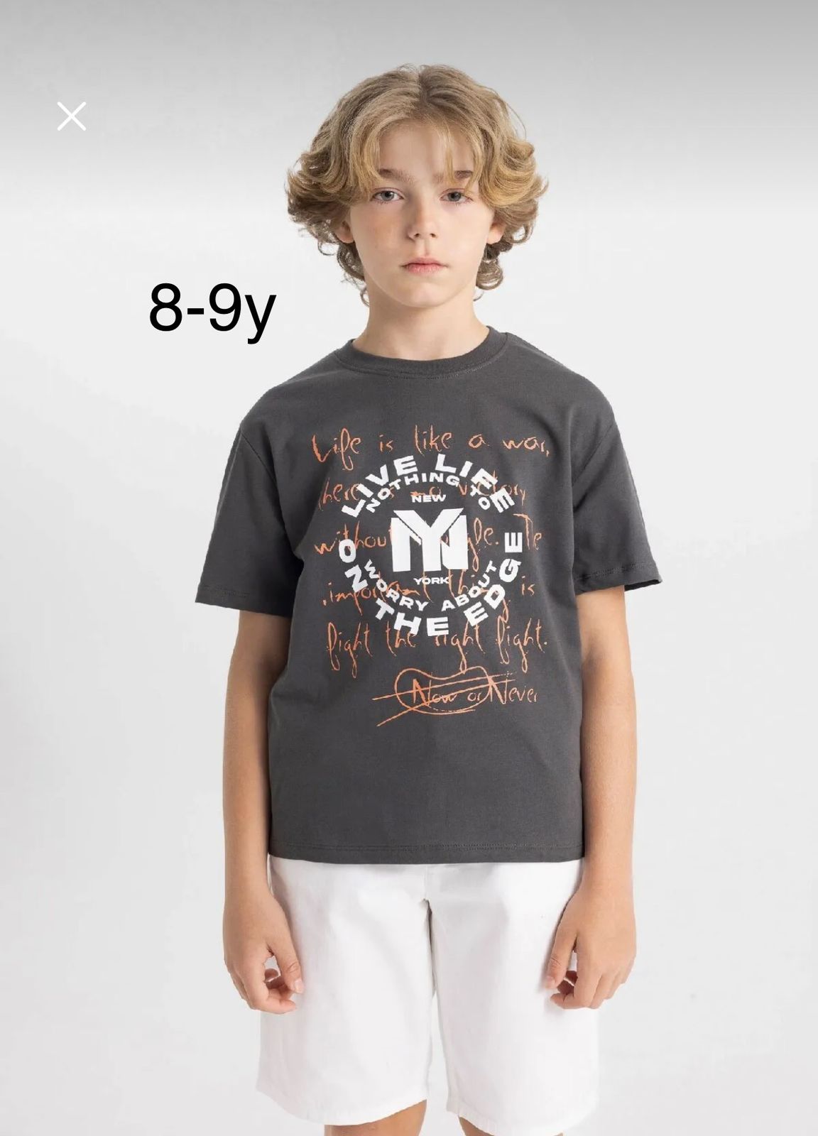 Defacto Boys Dark Grey NY Graphic T-Shirt 8-9Y